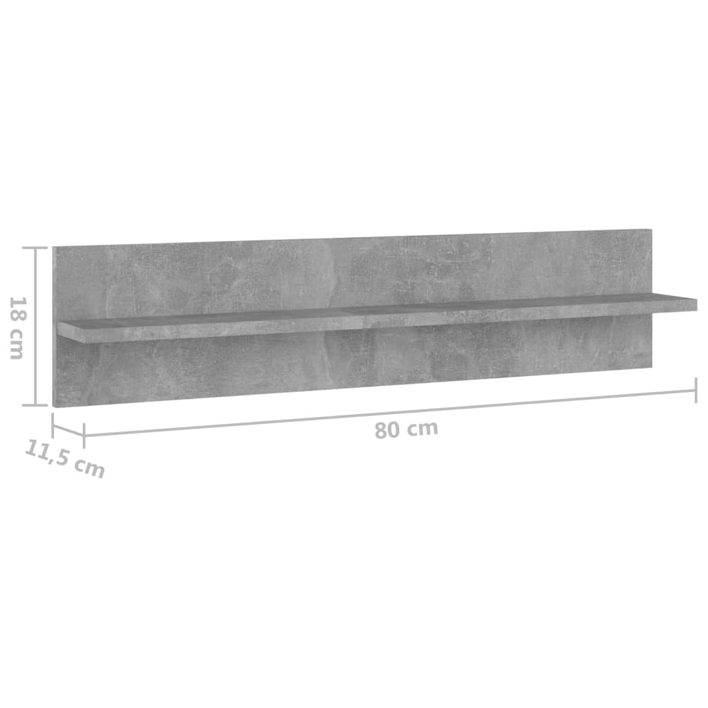 vidaXL Wandregale 2 Stk. Betongrau 80x11,5x18 cm Holzwerkstoff