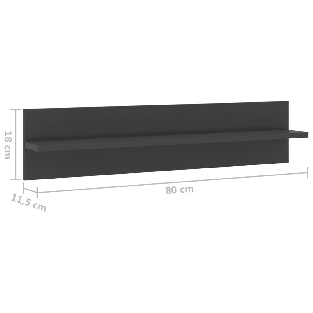 vidaXL Wandregale 2 Stk. Hochglanz-Grau 80x11,5x18 cm Holzwerkstoff