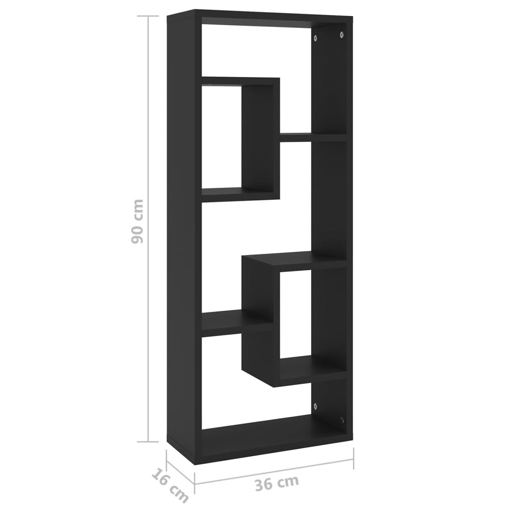 vidaXL Étagère murale noire 36x16x90 cm Bois d'ingénierie