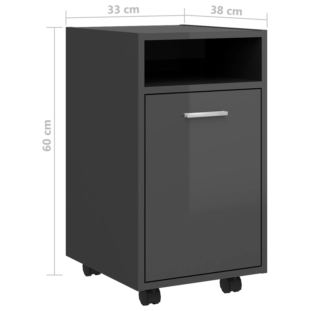 vidaXL Meuble d'appoint à roulettes Gris brillant 33x38x60 cm