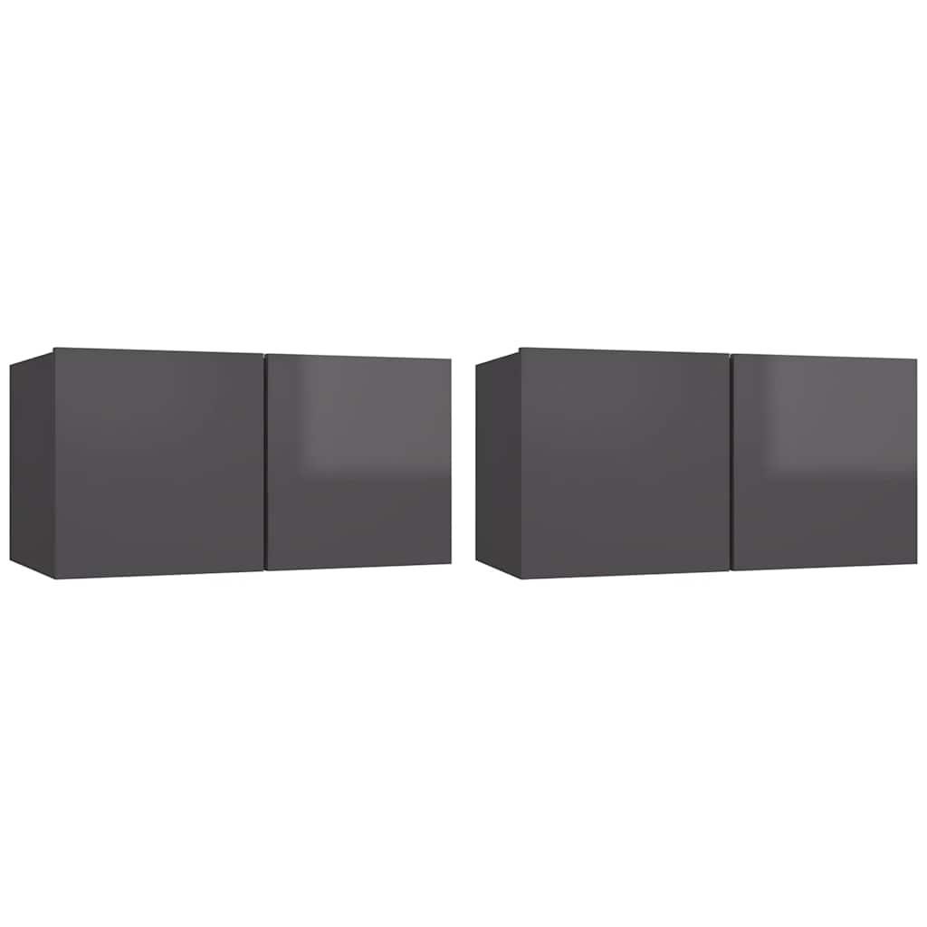 vidaXL Meubles TV suspendus 2 pcs gris brillant 60x30x30 cm