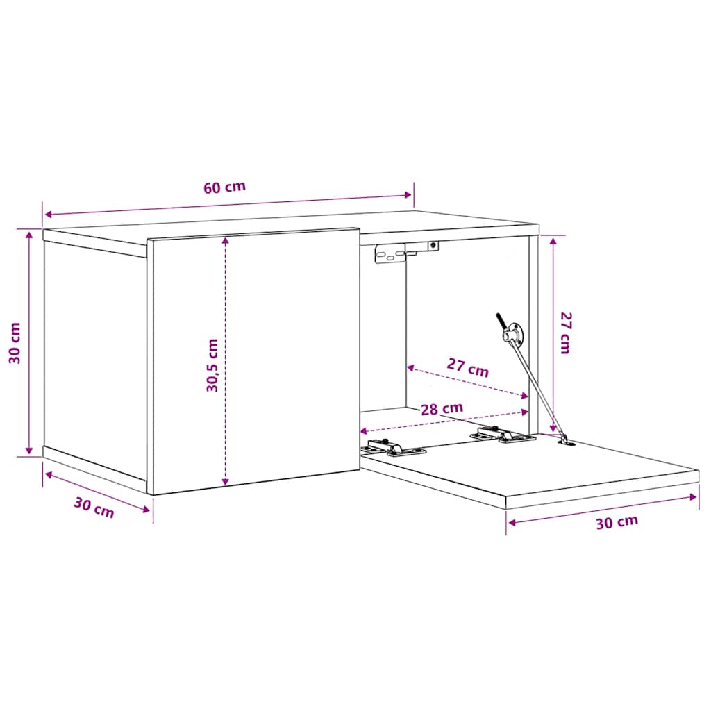 vidaXL Meubles TV suspendus 2 pcs gris brillant 60x30x30 cm