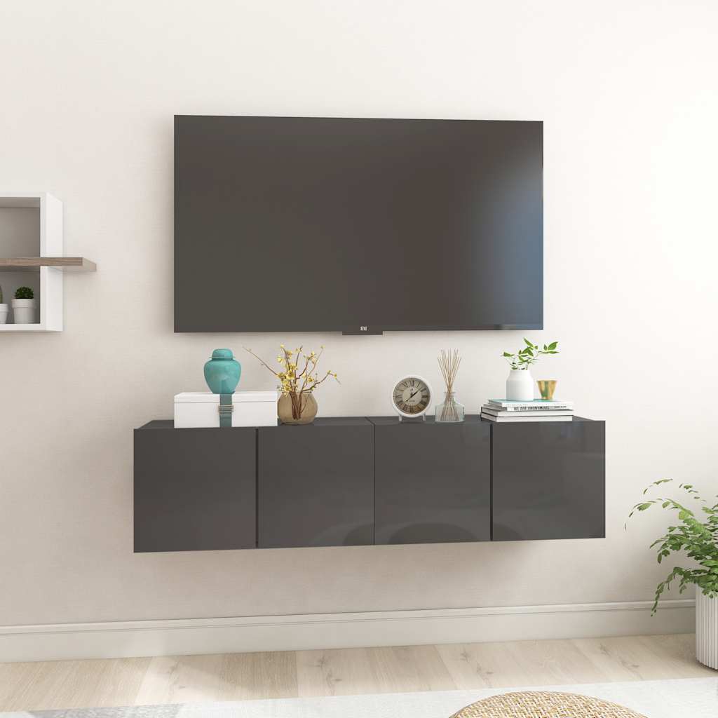 vidaXL Meubles TV suspendus 2 pcs gris brillant 60x30x30 cm