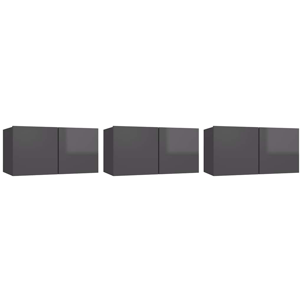 vidaXL Meubles TV muraux 3 pcs Gris brillant 60x30x30 cm