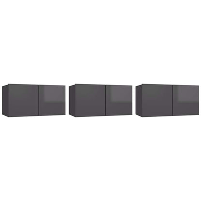 vidaXL Meubles TV muraux 3 pcs Gris brillant 60x30x30 cm