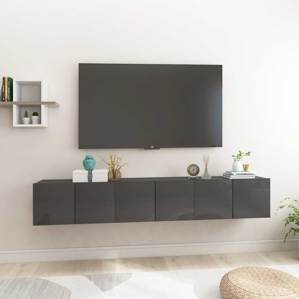 vidaXL Meubles TV muraux 3 pcs Gris brillant 60x30x30 cm