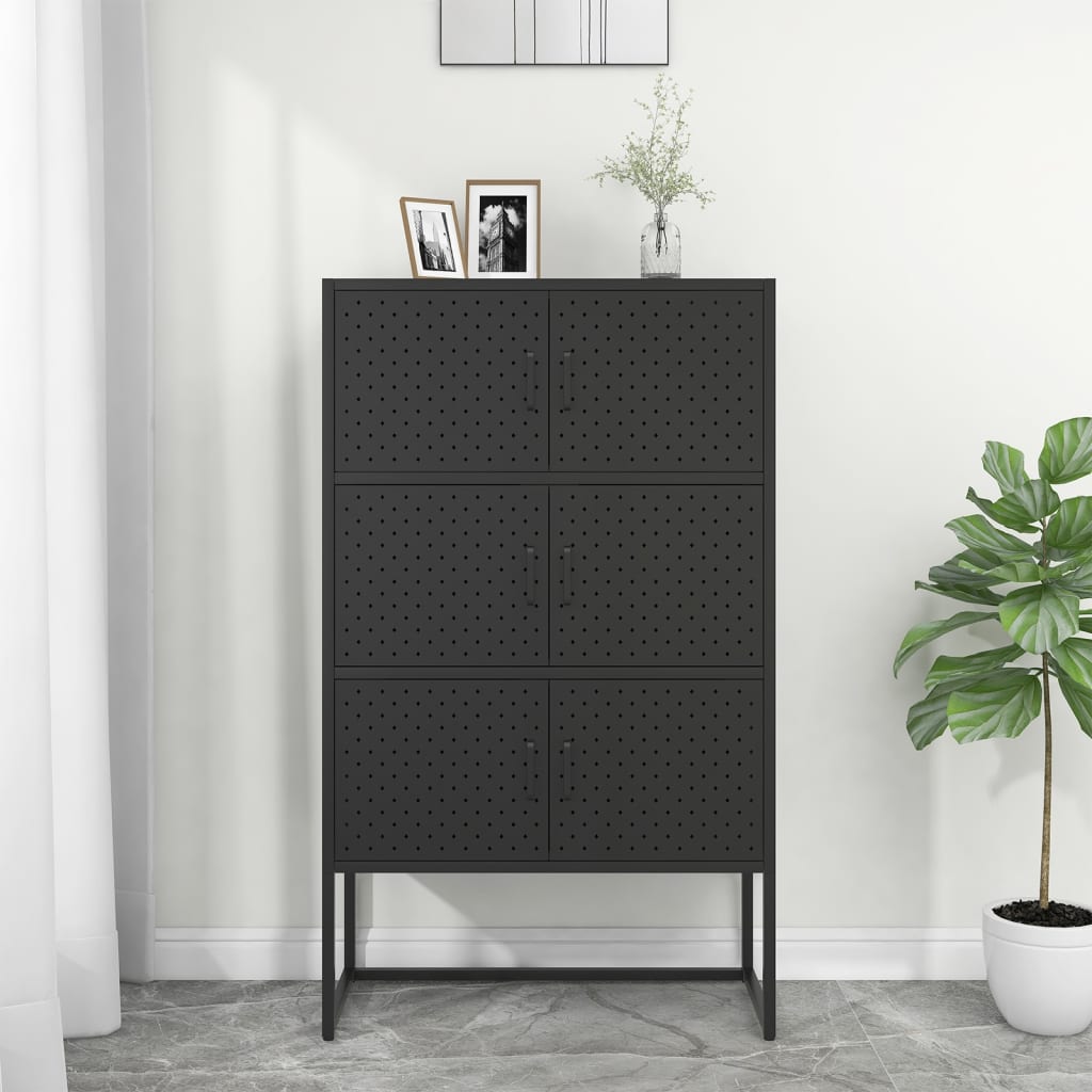 vidaXL Highboard Schwarz 80x35x135 cm Stahl