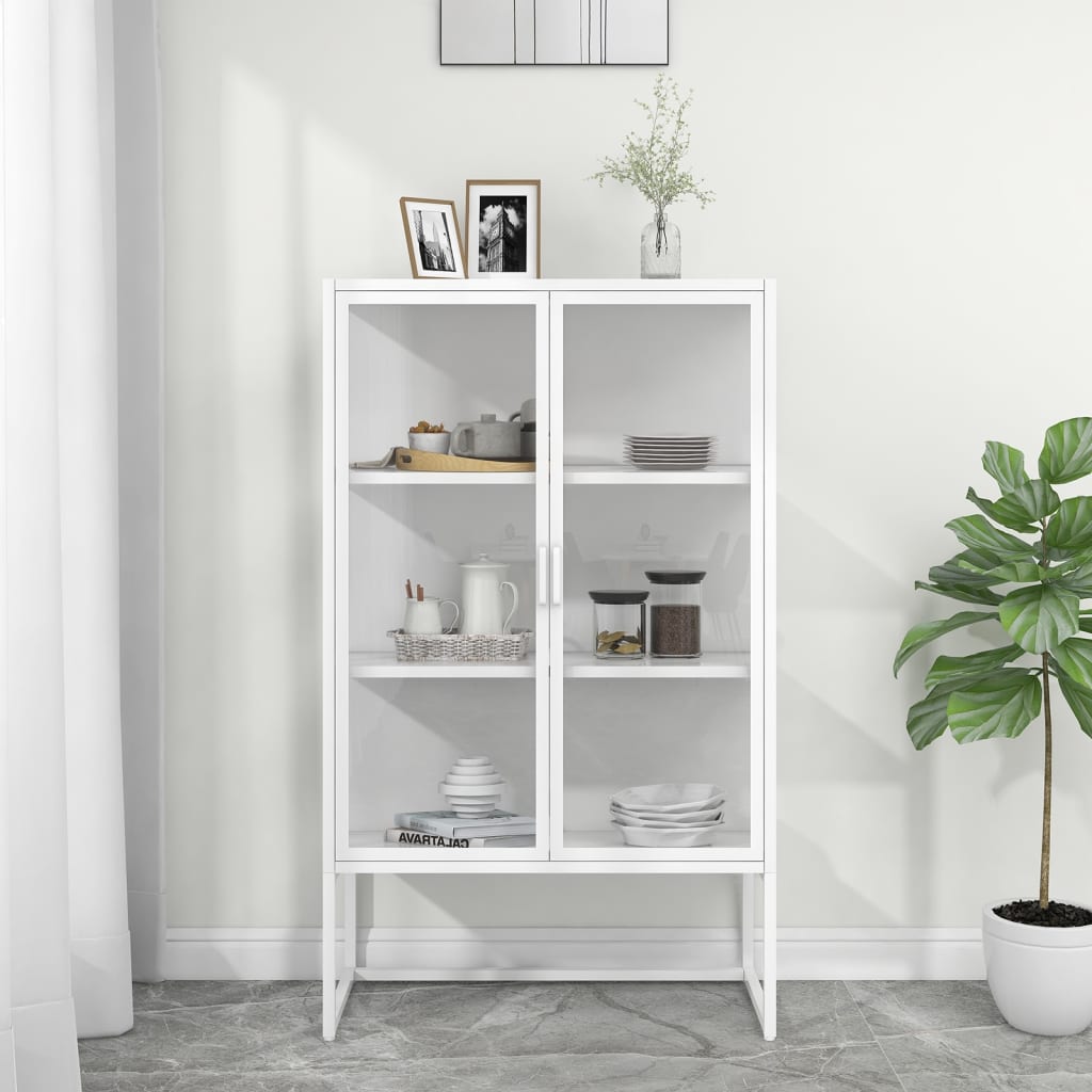 vidaXL Highboard Weiß 80x35x135 cm Stahl und Gehärtetes Glas