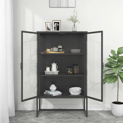 vidaXL Highboard Anthrazit 80x35x135 cm Stahl und Gehärtetes Glas