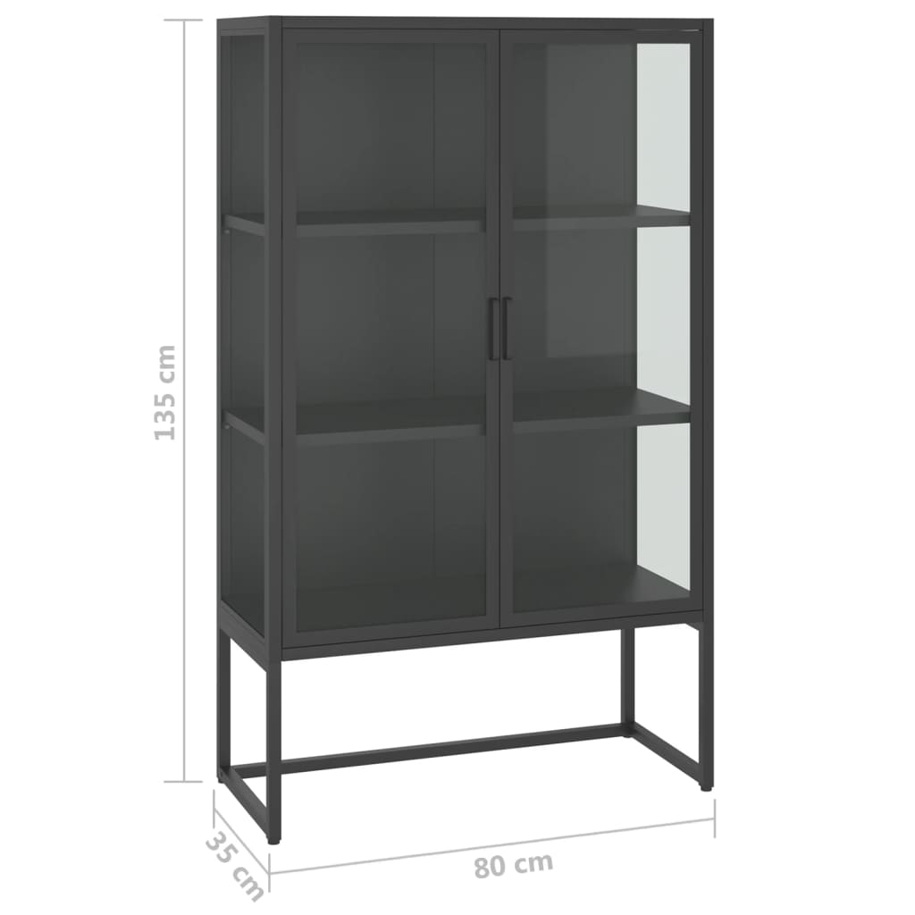 vidaXL Highboard Anthrazit 80x35x135 cm Stahl und Gehärtetes Glas