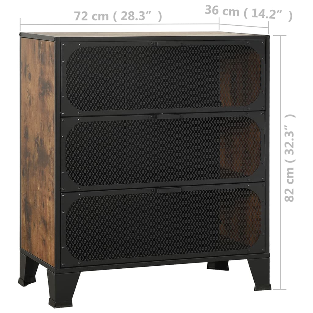 vidaXL Aufbewahrungsschrank Rustikal Braun 72x36x82 cm Metall und MDF