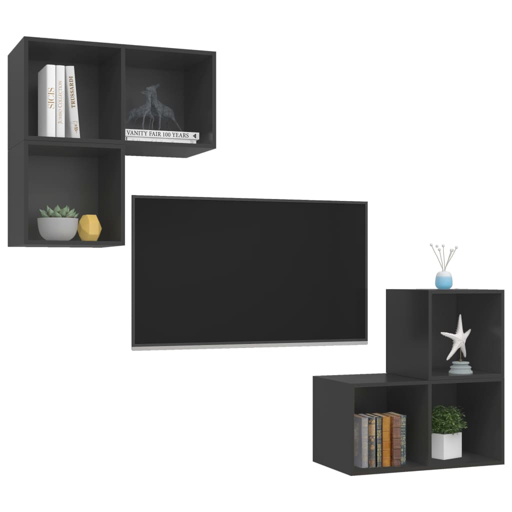 vidaXL Meuble TV 4 pièces, Gris, Bois d'ingénierie