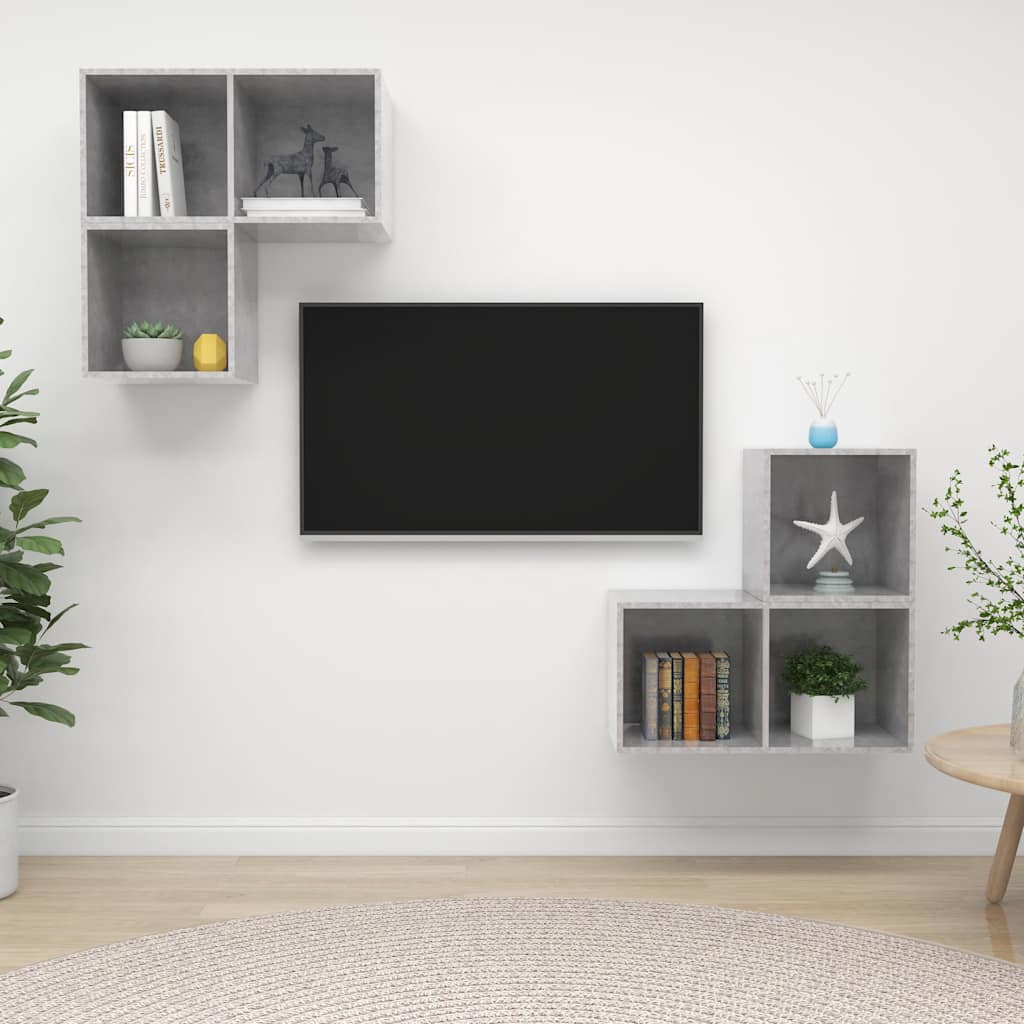 vidaXL 4-tlg. TV-Schrank-Set Betongrau Holzwerkstoff