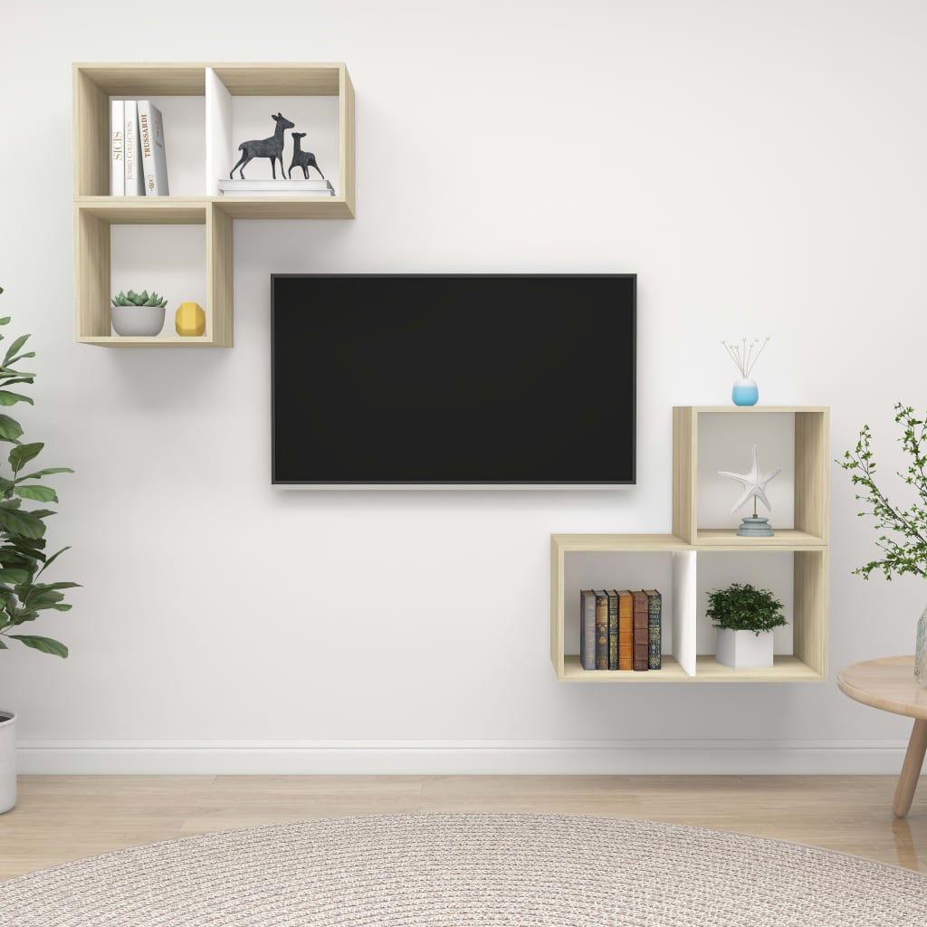 vidaXL 4-tlg. TV-Schrank-Set Weiß Sonoma-Eiche Holzwerkstoff