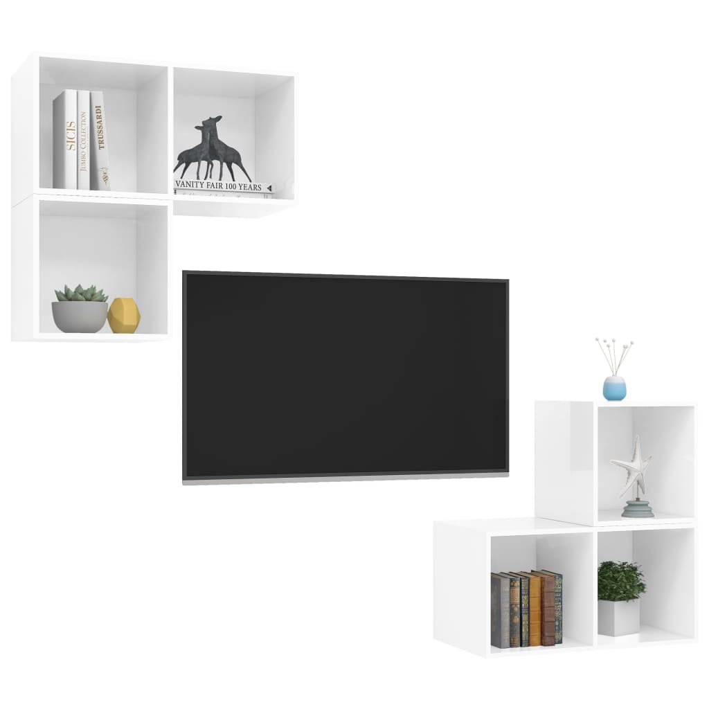 vidaXL 4-tlg. TV-Schrank-Set Hochglanz-Weiß Holzwerkstoff