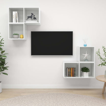 vidaXL 4-tlg. TV-Schrank-Set Hochglanz-Weiß Holzwerkstoff