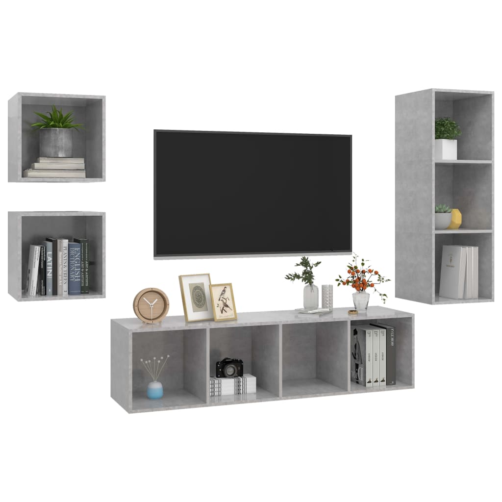 vidaXL 4-tlg. TV-Schrank-Set Betongrau Holzwerkstoff