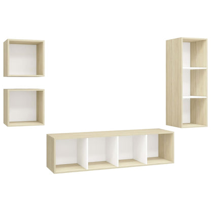 vidaXL 4-tlg. TV-Schrank-Set Weiß Sonoma-Eiche Holzwerkstoff