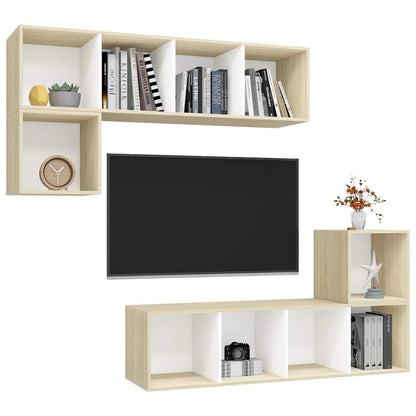 vidaXL 4-tlg. TV-Schrank-Set Weiß Sonoma-Eiche Holzwerkstoff