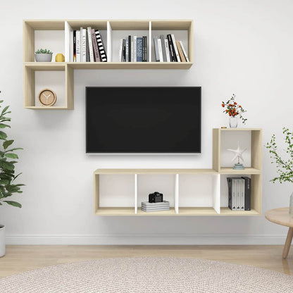 vidaXL 4-tlg. TV-Schrank-Set Weiß Sonoma-Eiche Holzwerkstoff