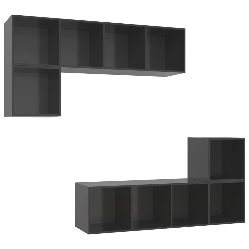 vidaXL Meuble TV 4 pcs Gris brillant Bois d'ingénierie