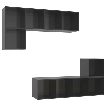 vidaXL Meuble TV 4 pcs Gris brillant Bois d'ingénierie