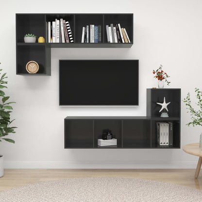 vidaXL Meuble TV 4 pcs Gris brillant Bois d'ingénierie