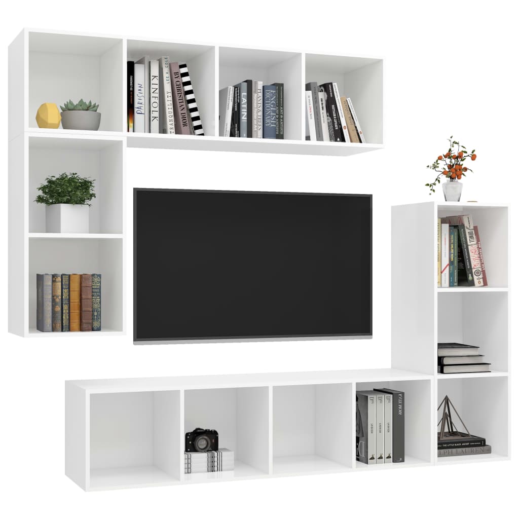 vidaXL 4-tlg. TV-Schrank-Set Weiß Holzwerkstoff