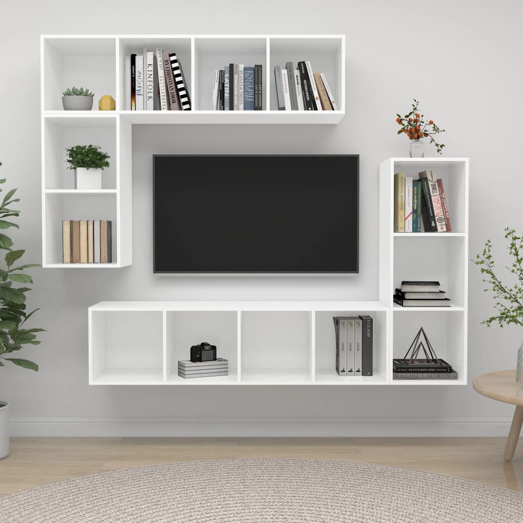 vidaXL 4-tlg. TV-Schrank-Set Weiß Holzwerkstoff