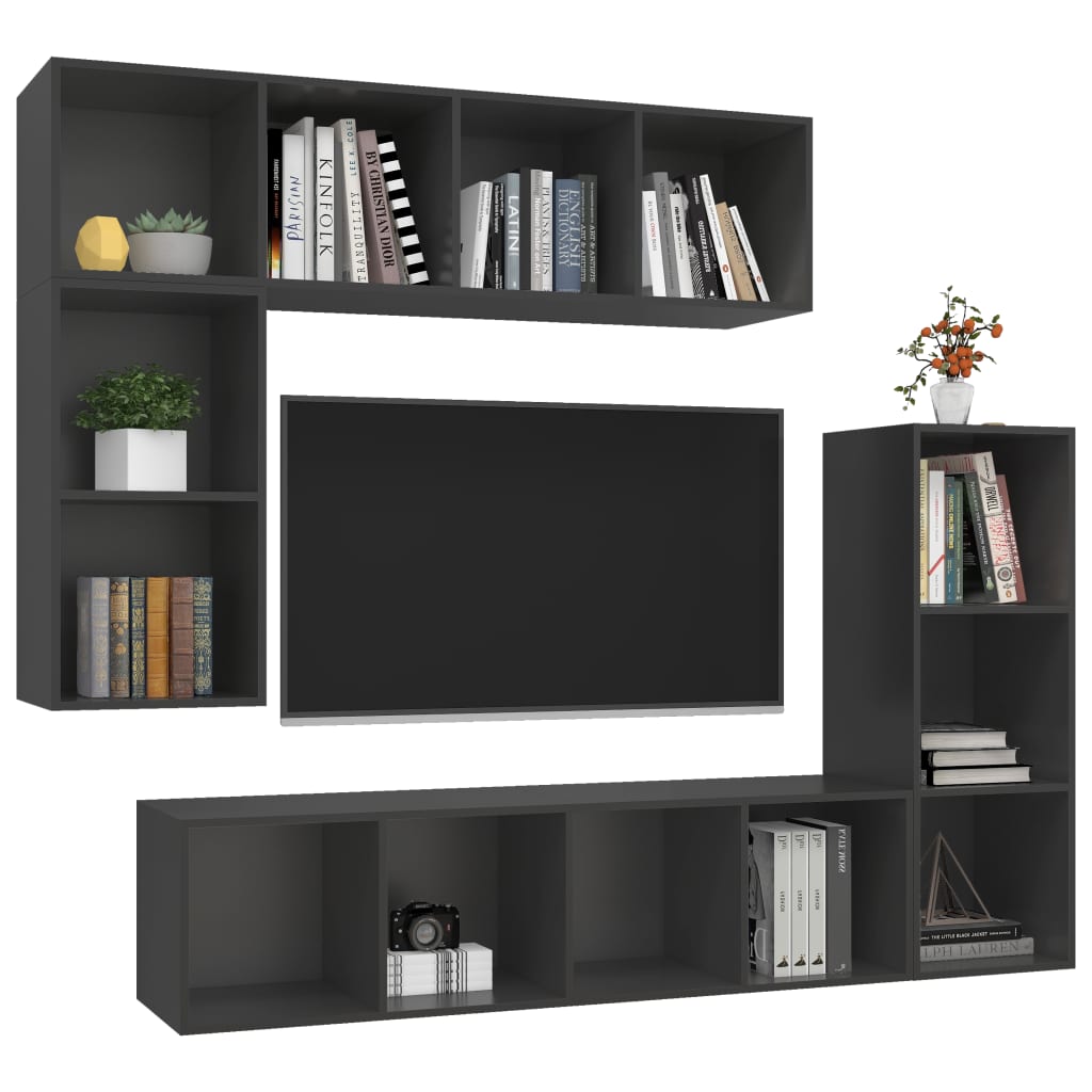 vidaXL 4-tlg. TV-Schrank-Set Grau Holzwerkstoff