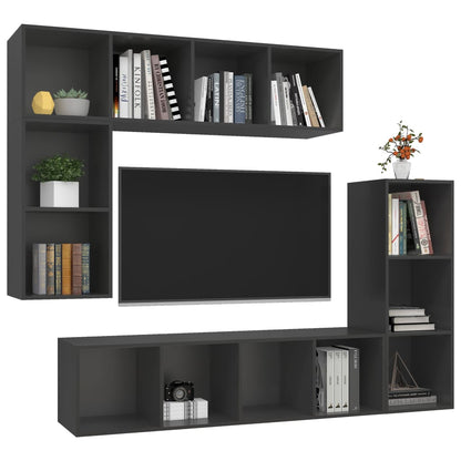vidaXL 4-tlg. TV-Schrank-Set Grau Holzwerkstoff