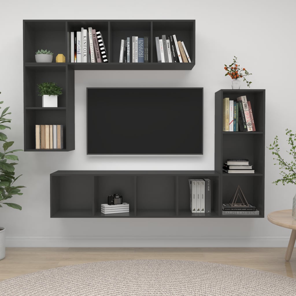 vidaXL 4-tlg. TV-Schrank-Set Grau Holzwerkstoff