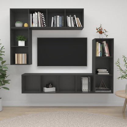 vidaXL 4-tlg. TV-Schrank-Set Grau Holzwerkstoff