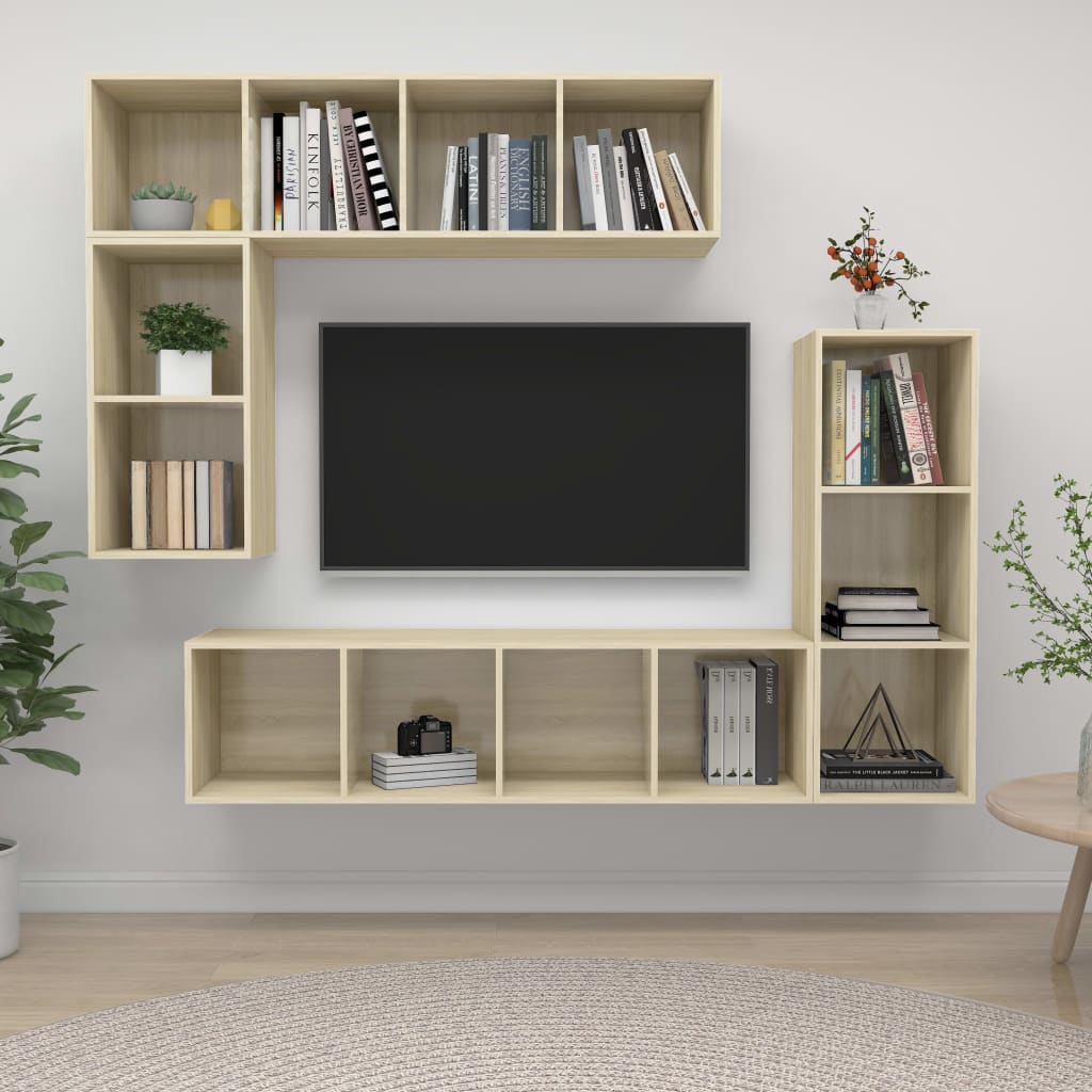 vidaXL 4-tlg. TV-Schrank-Set Sonoma-Eiche Holzwerkstoff