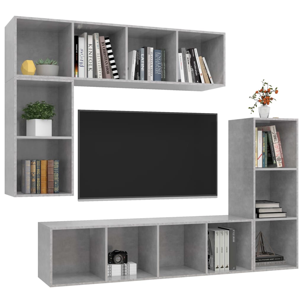vidaXL 4-tlg. TV-Schrank-Set Betongrau Holzwerkstoff