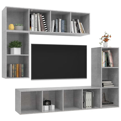 vidaXL 4-tlg. TV-Schrank-Set Betongrau Holzwerkstoff