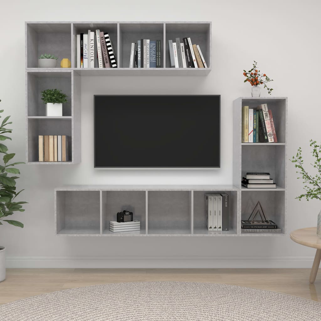 vidaXL 4-tlg. TV-Schrank-Set Betongrau Holzwerkstoff