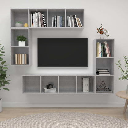 vidaXL 4-tlg. TV-Schrank-Set Betongrau Holzwerkstoff