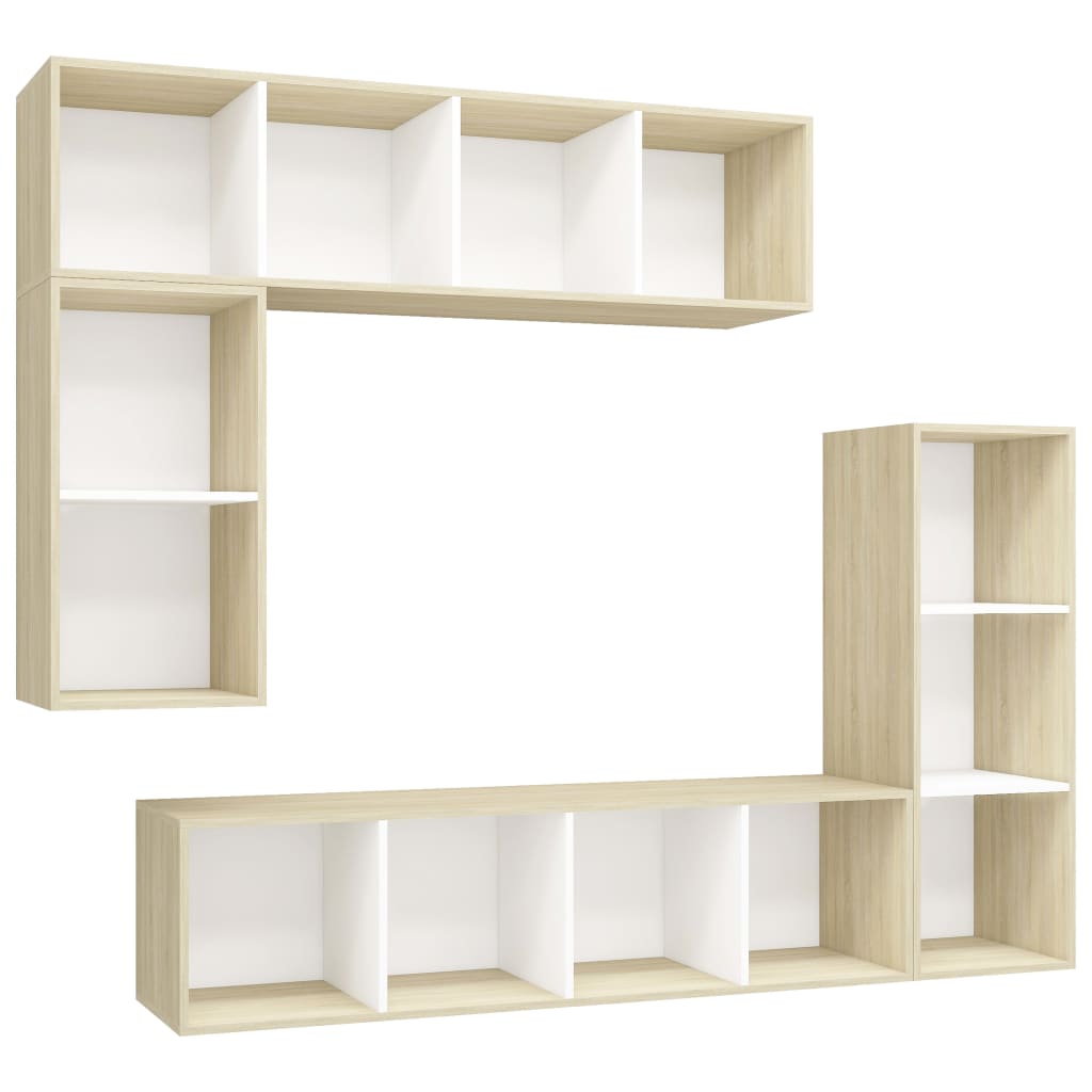 vidaXL 4-tlg. TV-Schrank-Set Weiß Sonoma-Eiche Holzwerkstoff