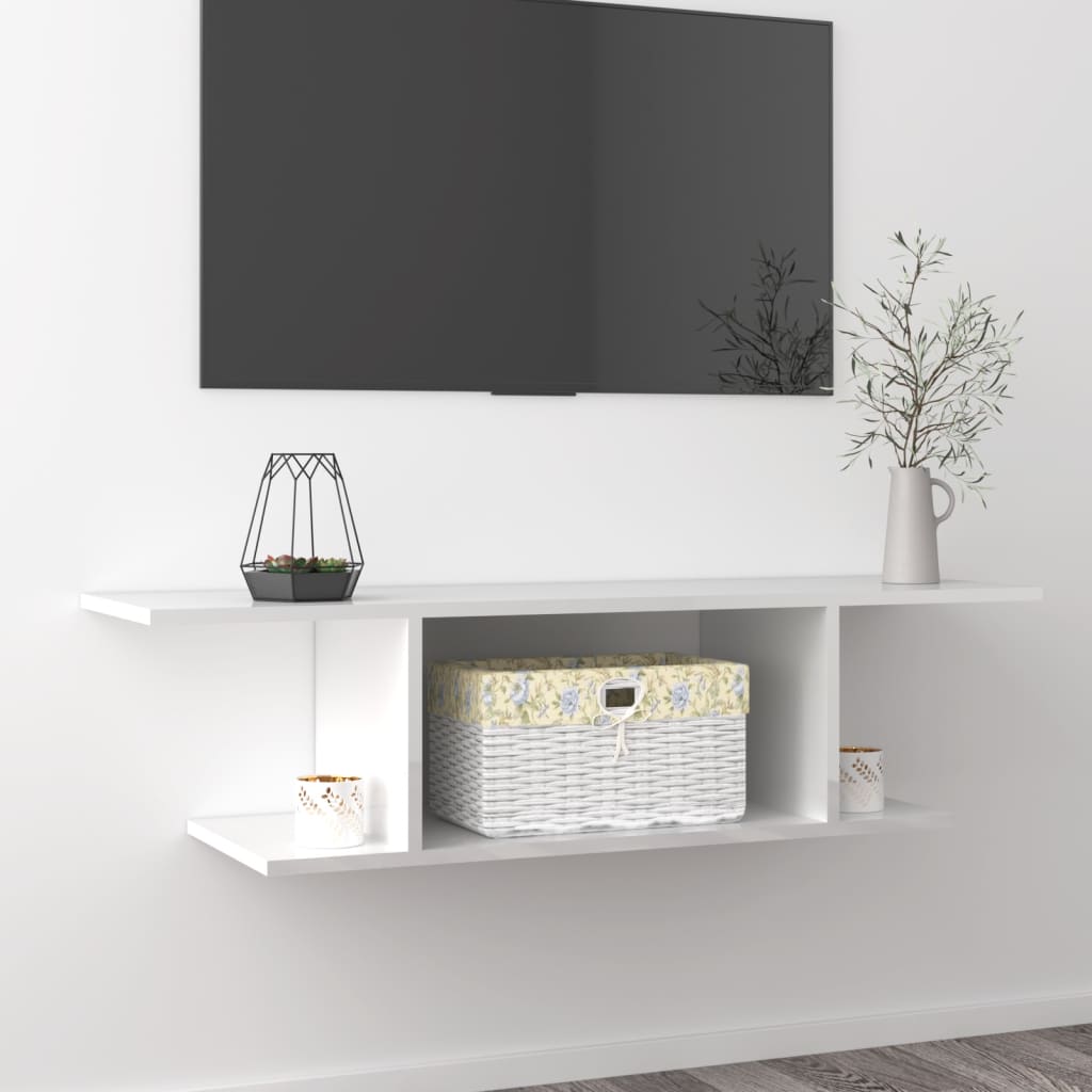 vidaXL Meuble TV mural blanc brillant 103x30x26,5 cm