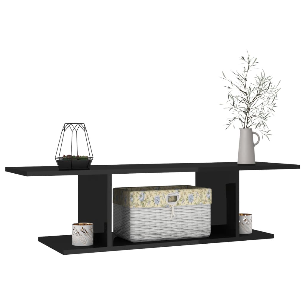 vidaXL Meuble TV mural noir brillant 103x30x26,5 cm