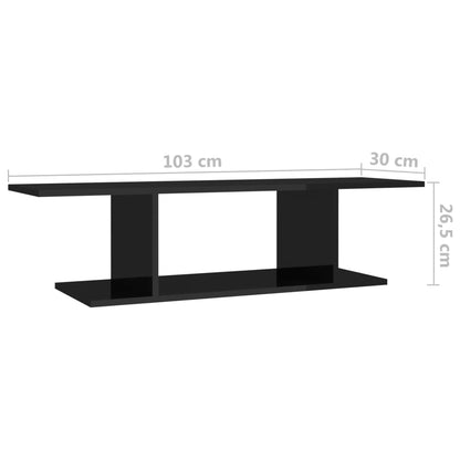 vidaXL Meuble TV mural noir brillant 103x30x26,5 cm