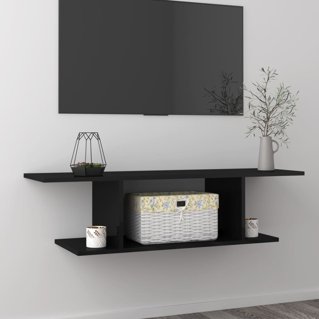 vidaXL Meuble TV mural noir brillant 103x30x26,5 cm