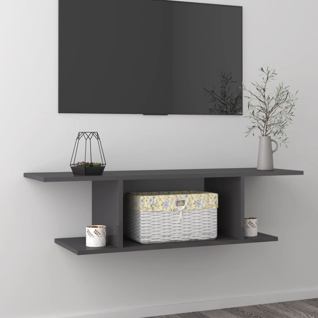 vidaXL Meuble TV mural gris brillant 103x30x26,5 cm
