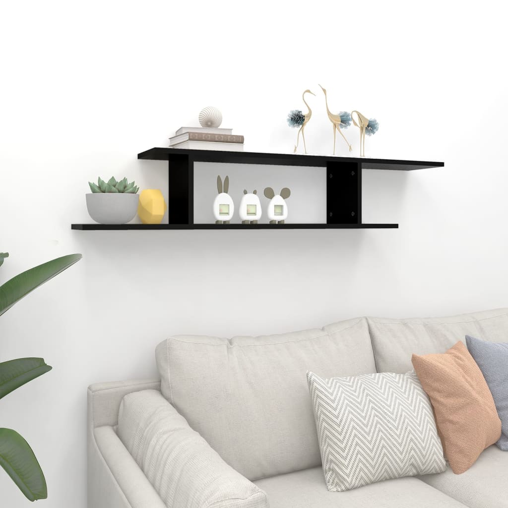 vidaXL Étagère murale TV noire 125x18x23 cm en bois d'ingénierie