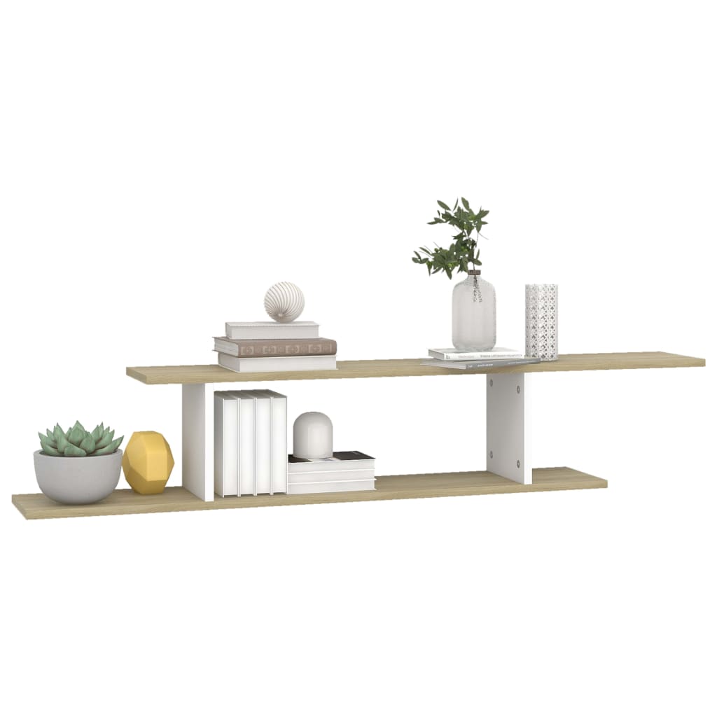 vidaXL Meuble TV mural Blanc et chêne Sonoma 125x18x23 cm Bois d'ingénierie
