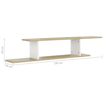 vidaXL Meuble TV mural Blanc et chêne Sonoma 125x18x23 cm Bois d'ingénierie