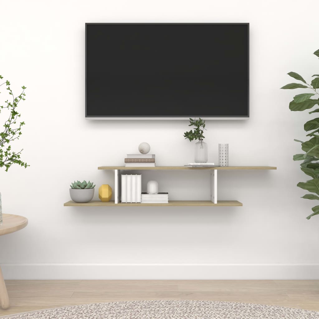 vidaXL Meuble TV mural Blanc et chêne Sonoma 125x18x23 cm Bois d'ingénierie
