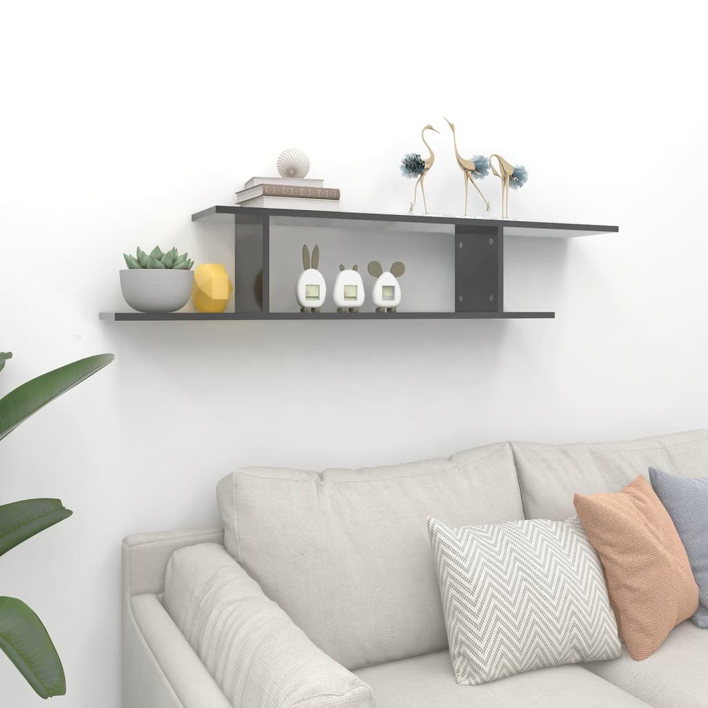 vidaXL Meuble TV mural gris brillant 125x18x23 cm en bois d'ingénierie