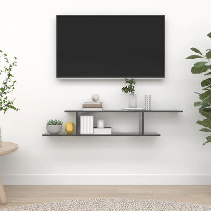 vidaXL Meuble TV mural gris brillant 125x18x23 cm en bois d'ingénierie